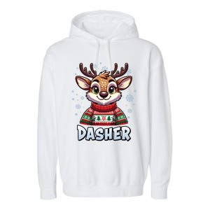 Santa’S Reindeer Dasher Xmas Group Costume Garment-Dyed Fleece Hoodie