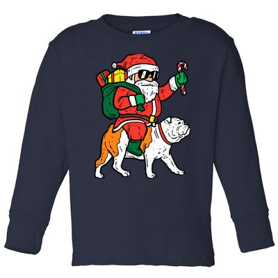 Santa Riding English Bulldog Christmas Xmas Toddler Long Sleeve Shirt