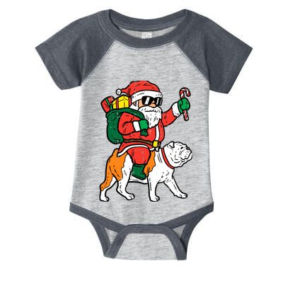 Santa Riding English Bulldog Christmas Xmas Infant Baby Jersey Bodysuit