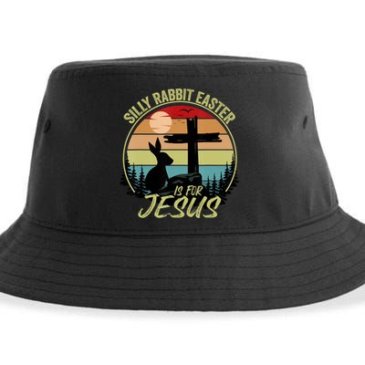 Silly Rabbit Easter Is For Jesus Retro Vintage Easter Day Sustainable Bucket Hat