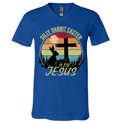 Silly Rabbit Easter Is For Jesus Retro Vintage Easter Day V-Neck T-Shirt