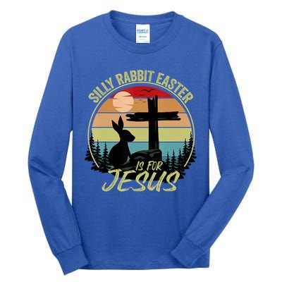 Silly Rabbit Easter Is For Jesus Retro Vintage Easter Day Tall Long Sleeve T-Shirt