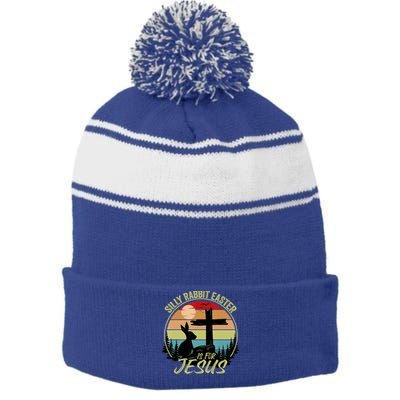 Silly Rabbit Easter Is For Jesus Retro Vintage Easter Day Stripe Pom Pom Beanie
