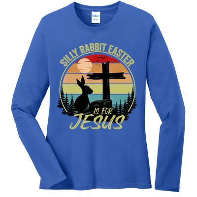 Silly Rabbit Easter Is For Jesus Retro Vintage Easter Day Ladies Long Sleeve Shirt
