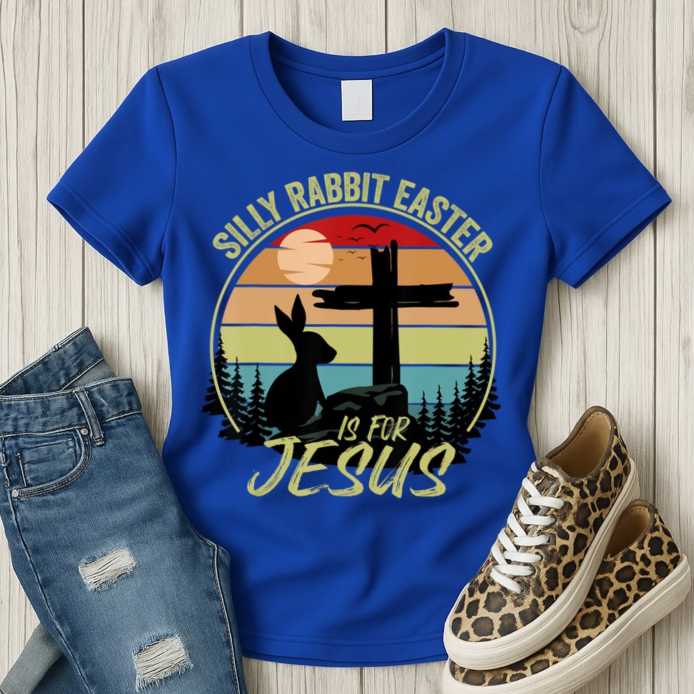 Silly Rabbit Easter Is For Jesus Retro Vintage Easter Day Womens T-Shirt