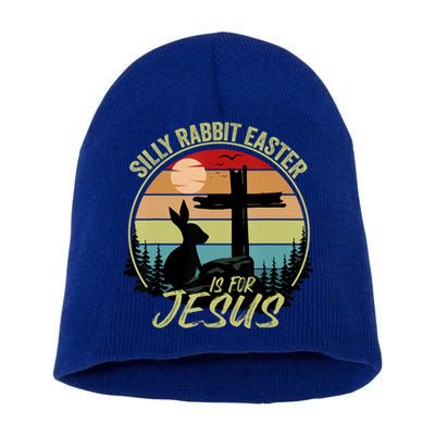 Silly Rabbit Easter Is For Jesus Retro Vintage Easter Day Short Acrylic Beanie
