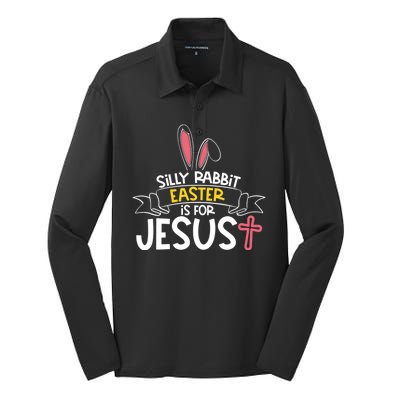 Silly Rabbit Easter Is For Jesus Cross Silk Touch Performance Long Sleeve Polo