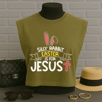 Silly Rabbit Easter Is For Jesus Cross Garment-Dyed Women's Muscle Tee