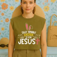 Silly Rabbit Easter Is For Jesus Cross Garment-Dyed Women's Muscle Tee