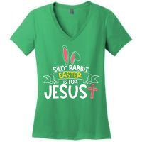 Silly Rabbit Easter Is For Jesus Cross Women's V-Neck T-Shirt