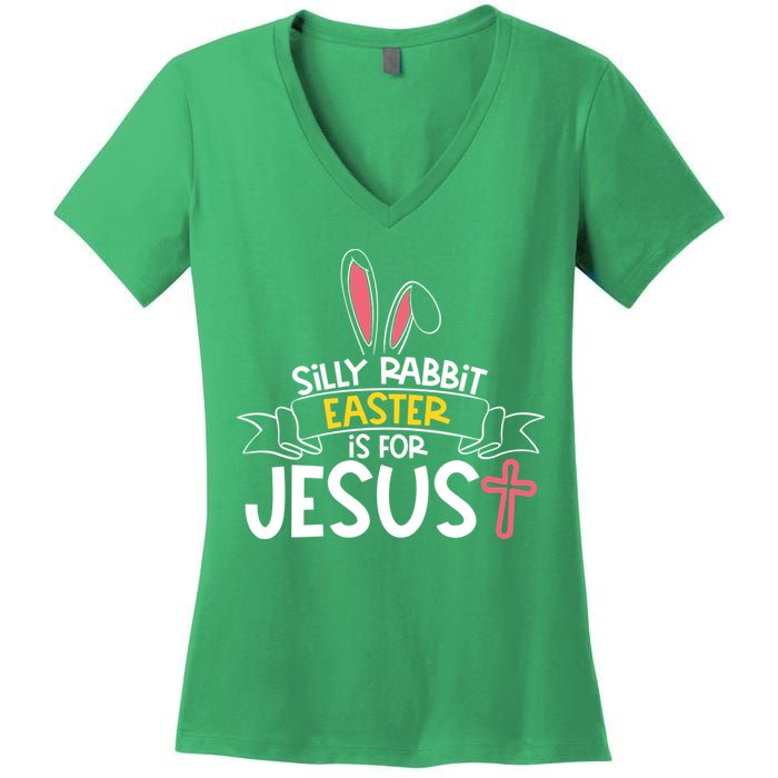Silly Rabbit Easter Is For Jesus Cross Women's V-Neck T-Shirt