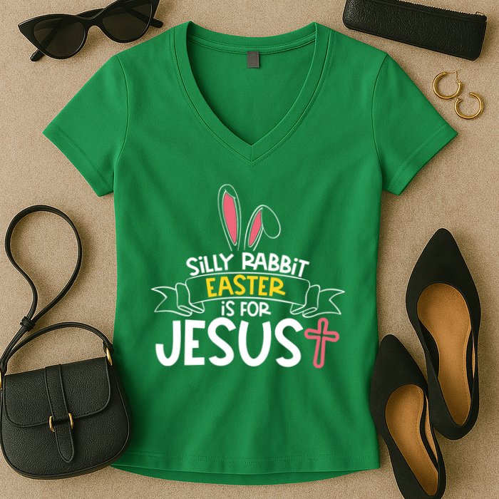 Silly Rabbit Easter Is For Jesus Cross Women's V-Neck T-Shirt