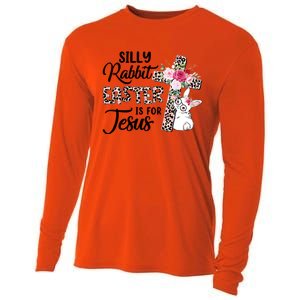 Silly Rabbit Easter Is For Jesus Easter Day Leopard Cross Funny Gift Cooling Performance Long Sleeve Crew