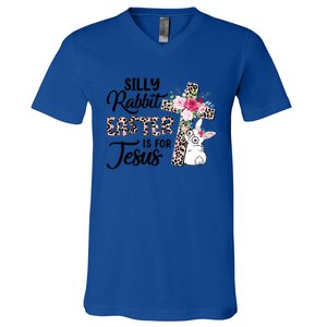 Silly Rabbit Easter Is For Jesus Easter Day Leopard Cross Funny Gift V-Neck T-Shirt