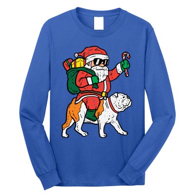 Santa Riding English Bulldog Christmas Pjs Xmas Pajamas Great Gift Long Sleeve Shirt