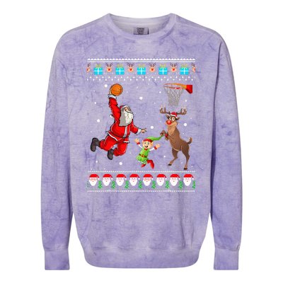 Santa Reinder Elf Are Playing Basketball Christmas Colorblast Crewneck Sweatshirt