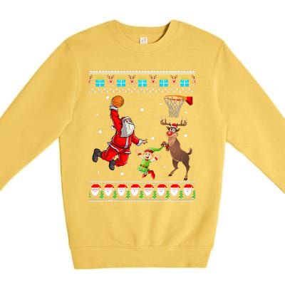 Santa Reinder Elf Are Playing Basketball Christmas Premium Crewneck Sweatshirt