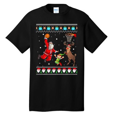 Santa Reinder Elf Are Playing Basketball Christmas Tall T-Shirt