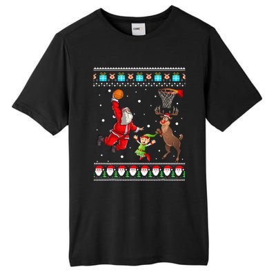 Santa Reinder Elf Are Playing Basketball Christmas Tall Fusion ChromaSoft Performance T-Shirt