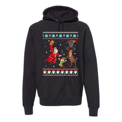 Santa Reinder Elf Are Playing Basketball Christmas Premium Hoodie