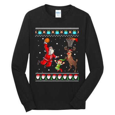 Santa Reinder Elf Are Playing Basketball Christmas Tall Long Sleeve T-Shirt