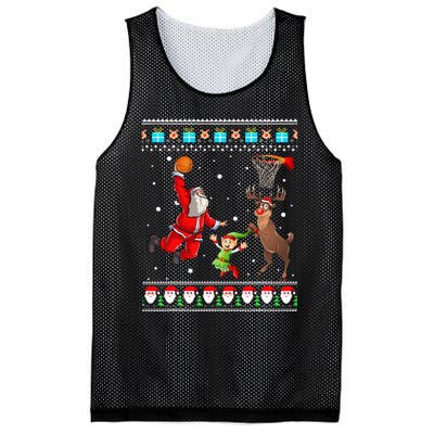 Santa Reinder Elf Are Playing Basketball Christmas Mesh Reversible Basketball Jersey Tank