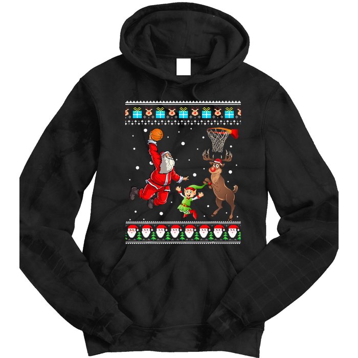 Santa Reinder Elf Are Playing Basketball Christmas Tie Dye Hoodie