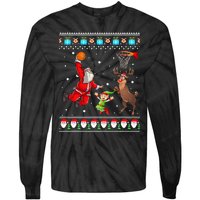 Santa Reinder Elf Are Playing Basketball Christmas Tie-Dye Long Sleeve Shirt