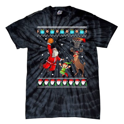 Santa Reinder Elf Are Playing Basketball Christmas Tie-Dye T-Shirt