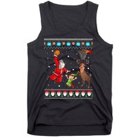 Santa Reinder Elf Are Playing Basketball Christmas Tank Top