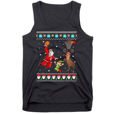 Santa Reinder Elf Are Playing Basketball Christmas Tank Top