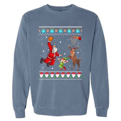 Santa Reinder Elf Are Playing Basketball Christmas Garment-Dyed Sweatshirt