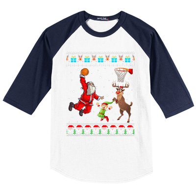 Santa Reinder Elf Are Playing Basketball Christmas Baseball Sleeve Shirt