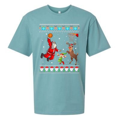 Santa Reinder Elf Are Playing Basketball Christmas Sueded Cloud Jersey T-Shirt