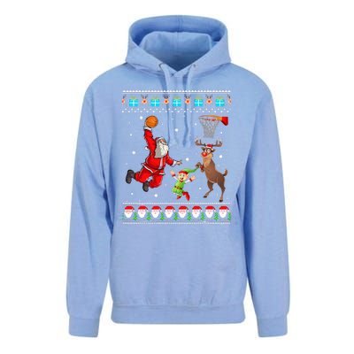 Santa Reinder Elf Are Playing Basketball Christmas Unisex Surf Hoodie