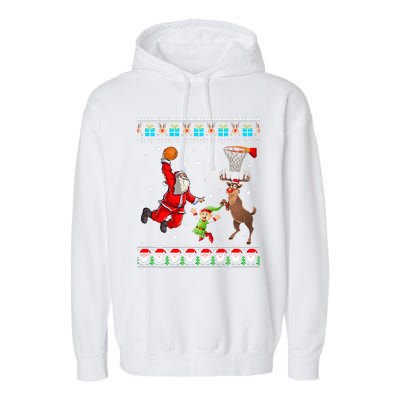 Santa Reinder Elf Are Playing Basketball Christmas Garment-Dyed Fleece Hoodie