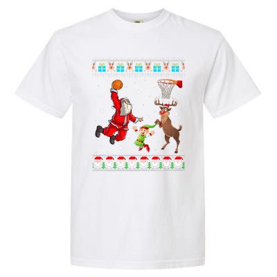 Santa Reinder Elf Are Playing Basketball Christmas Garment-Dyed Heavyweight T-Shirt