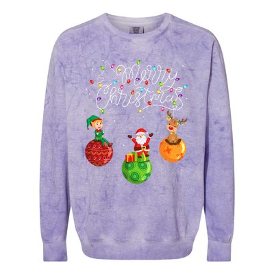 Santa Reindeer Elf Merry Christmas Lights Ornaments Balls  Colorblast Crewneck Sweatshirt