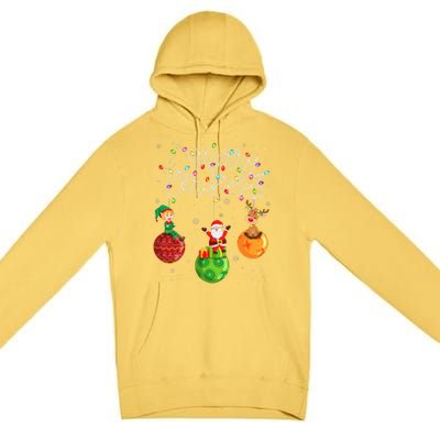 Santa Reindeer Elf Merry Christmas Lights Ornaments Balls  Premium Pullover Hoodie