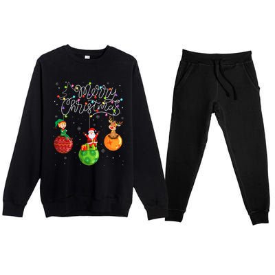 Santa Reindeer Elf Merry Christmas Lights Ornaments Balls  Premium Crewneck Sweatsuit Set