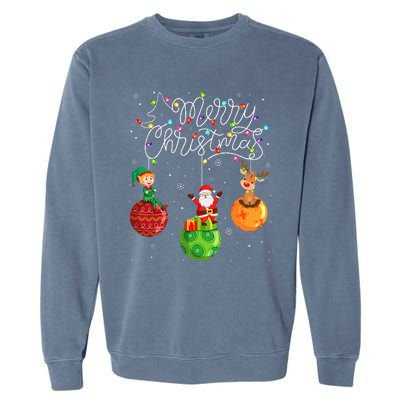 Santa Reindeer Elf Merry Christmas Lights Ornaments Balls  Garment-Dyed Sweatshirt