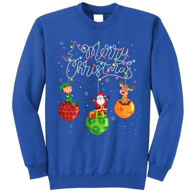 Santa Reindeer Elf Merry Christmas Lights Ornaments Balls  Sweatshirt