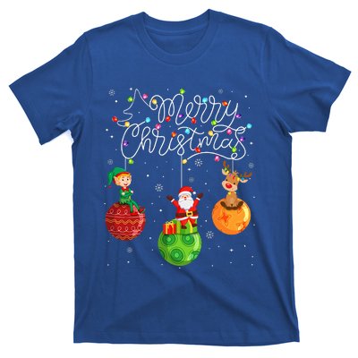 Santa Reindeer Elf Merry Christmas Lights Ornaments Balls  T-Shirt