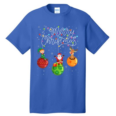 Santa Reindeer Elf Merry Christmas Lights Ornaments Balls  Tall T-Shirt