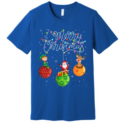 Santa Reindeer Elf Merry Christmas Lights Ornaments Balls  Premium T-Shirt