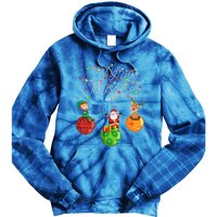 Santa Reindeer Elf Merry Christmas Lights Ornaments Balls  Tie Dye Hoodie