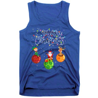 Santa Reindeer Elf Merry Christmas Lights Ornaments Balls  Tank Top