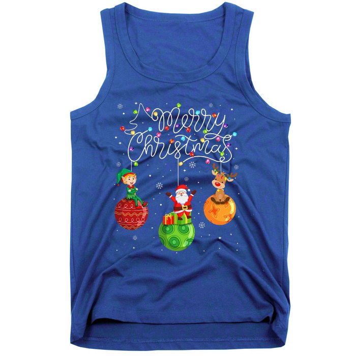 Santa Reindeer Elf Merry Christmas Lights Ornaments Balls  Tank Top