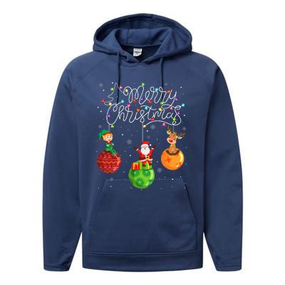 Santa Reindeer Elf Merry Christmas Lights Ornaments Balls  Performance Fleece Hoodie