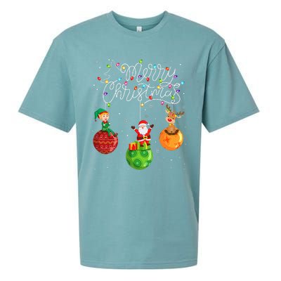 Santa Reindeer Elf Merry Christmas Lights Ornaments Balls  Sueded Cloud Jersey T-Shirt